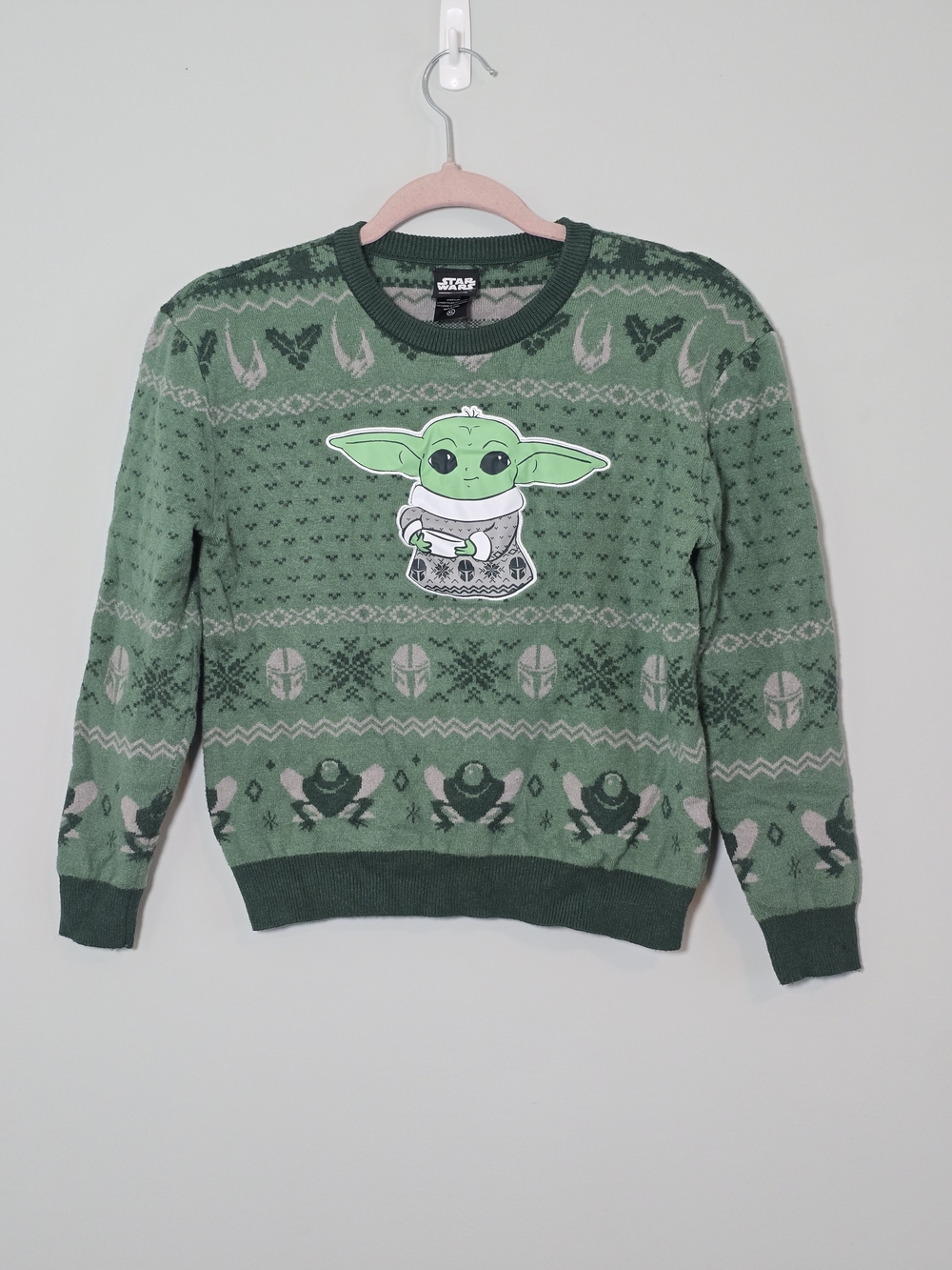 Our Universe Star Wars Grogu Fair Isle Christmas Sweater Green Youth XL